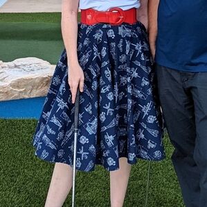 Navy Swing Skirt with Rocket Blueprint